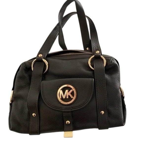 Michael Kors Handbags - Michael Kors Black and Gold Satchel with Structured Design
